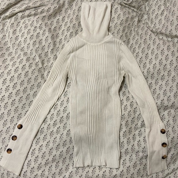 Anthropologie White Ribbed Turtleneck Long Sleeve Top, Size Small Petite - Picture 3 of 8